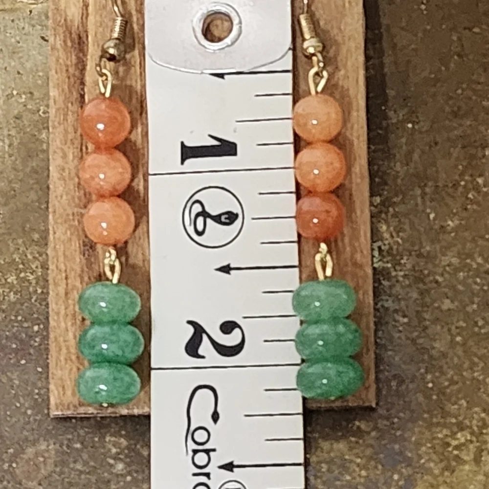 Earrings Beaded Gemstone Long Dangle Drop Chakra Boho Adventurine Peach Green